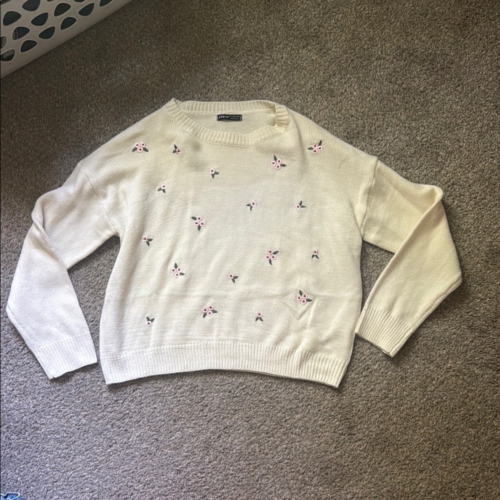 SHEIN Cream Knit Crew Neck Sweater